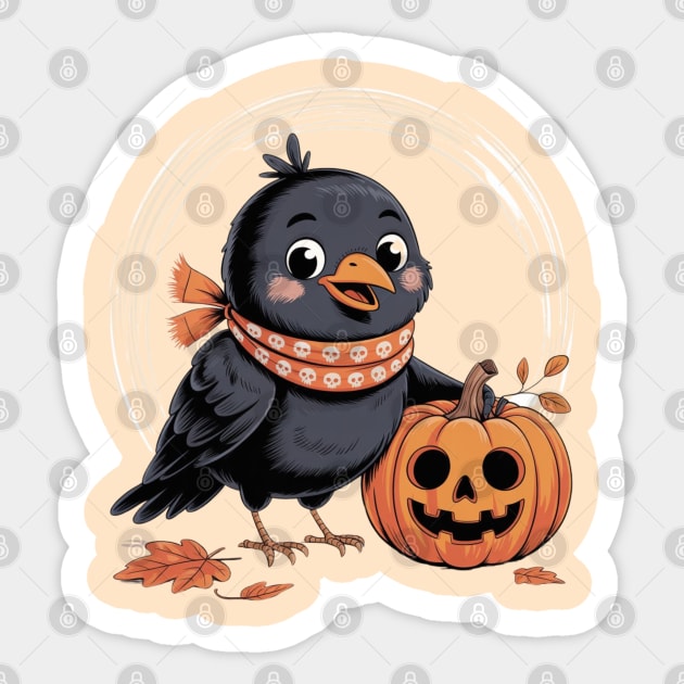 Crow and Pumpkin Sticker by Creatifly Graphic Tees